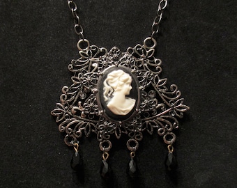 Silver and Black Cameo Necklace