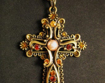 Bronze Jeweled Cross Necklace