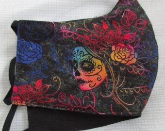 Face Mask LARGE black Dia de los Muertos black around the ears