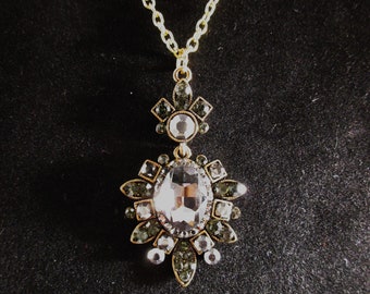 Gold and Black Rhinestone Cluster Necklace