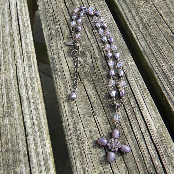 Retired Kirk's Folly Cross with Purple Pearls and Lavender Aurora Borealis Crystals