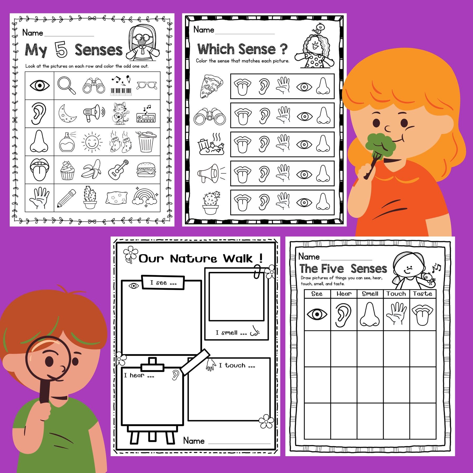 Five Senses | Cut and Paste, Coloring, Matching | No Prep Science ...