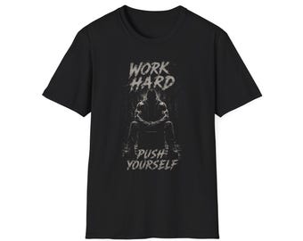 Work Hard Push Yourself T-Shirt | Motivational Gym Typography