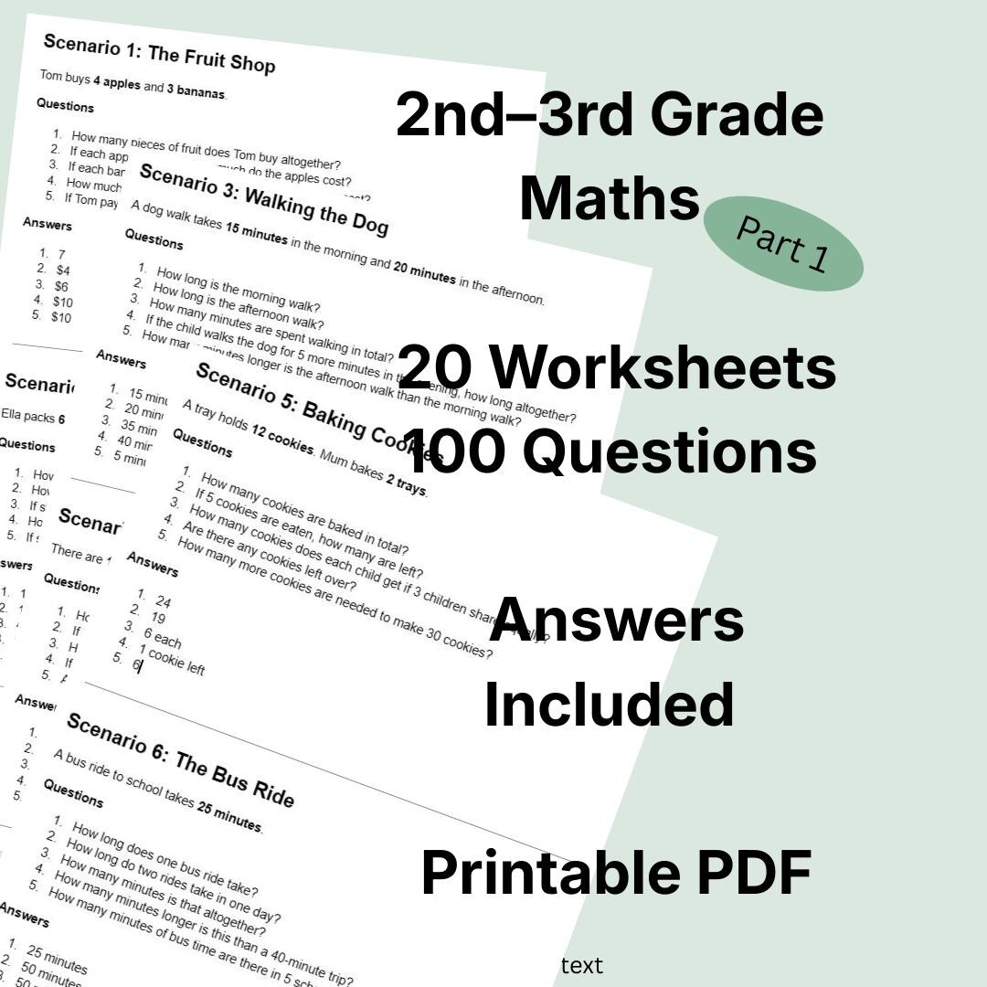 2nd & 3rd Grade Math Word Problems Printable | 20 Worksheets With ...