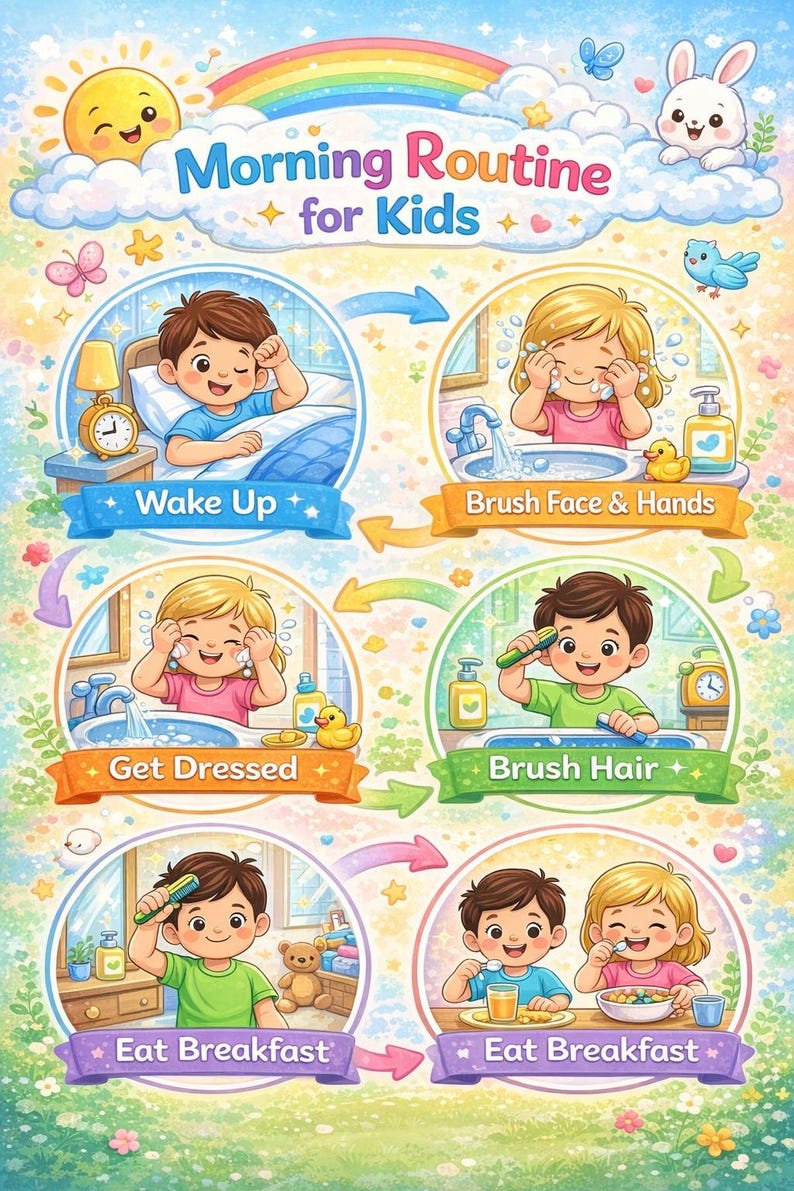 Morning Routine Chart for Kids – Cute Daily Routine Poster for Toddlers ...