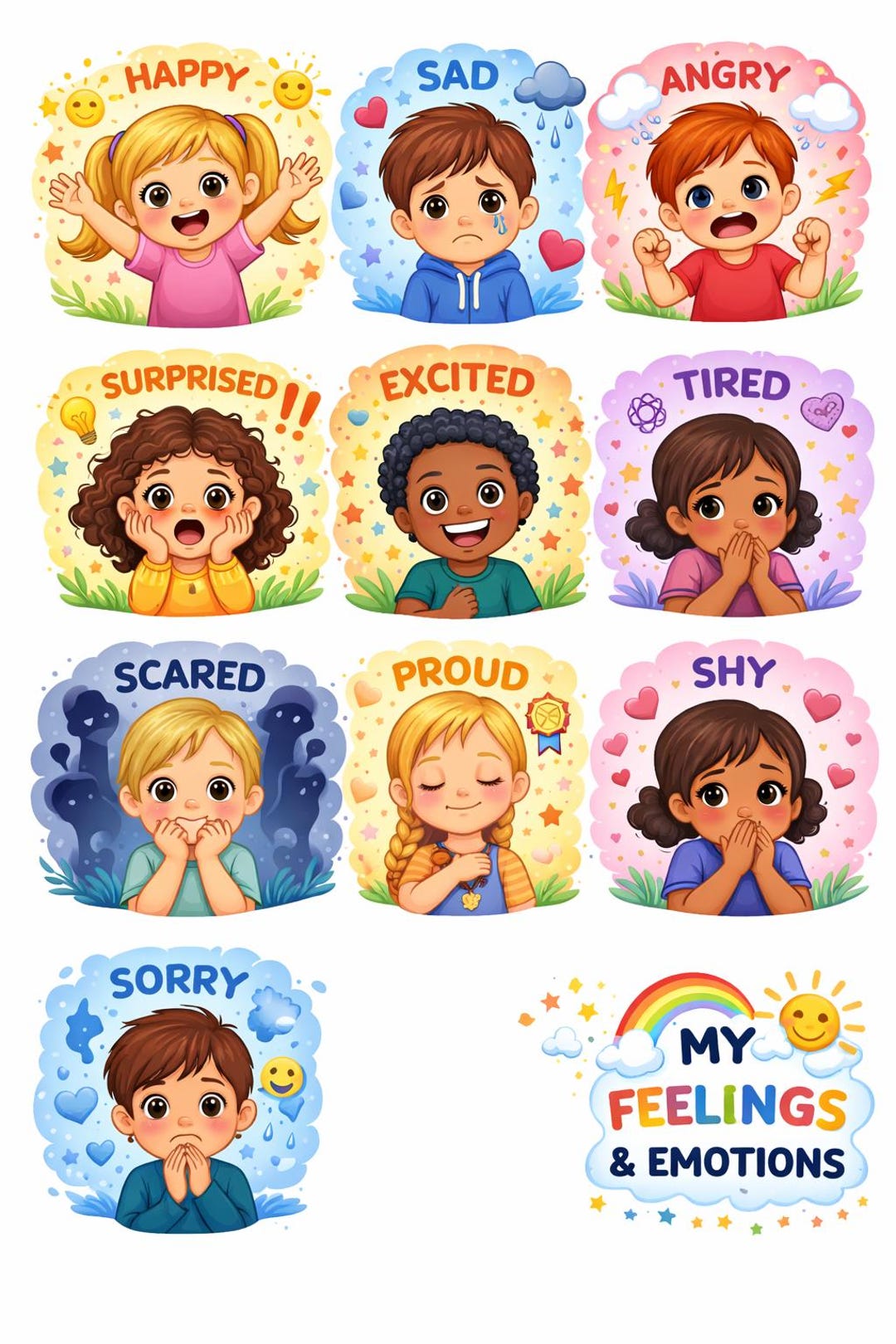Kids Feelings & Emotions Chart Printable | Educational Poster for ...