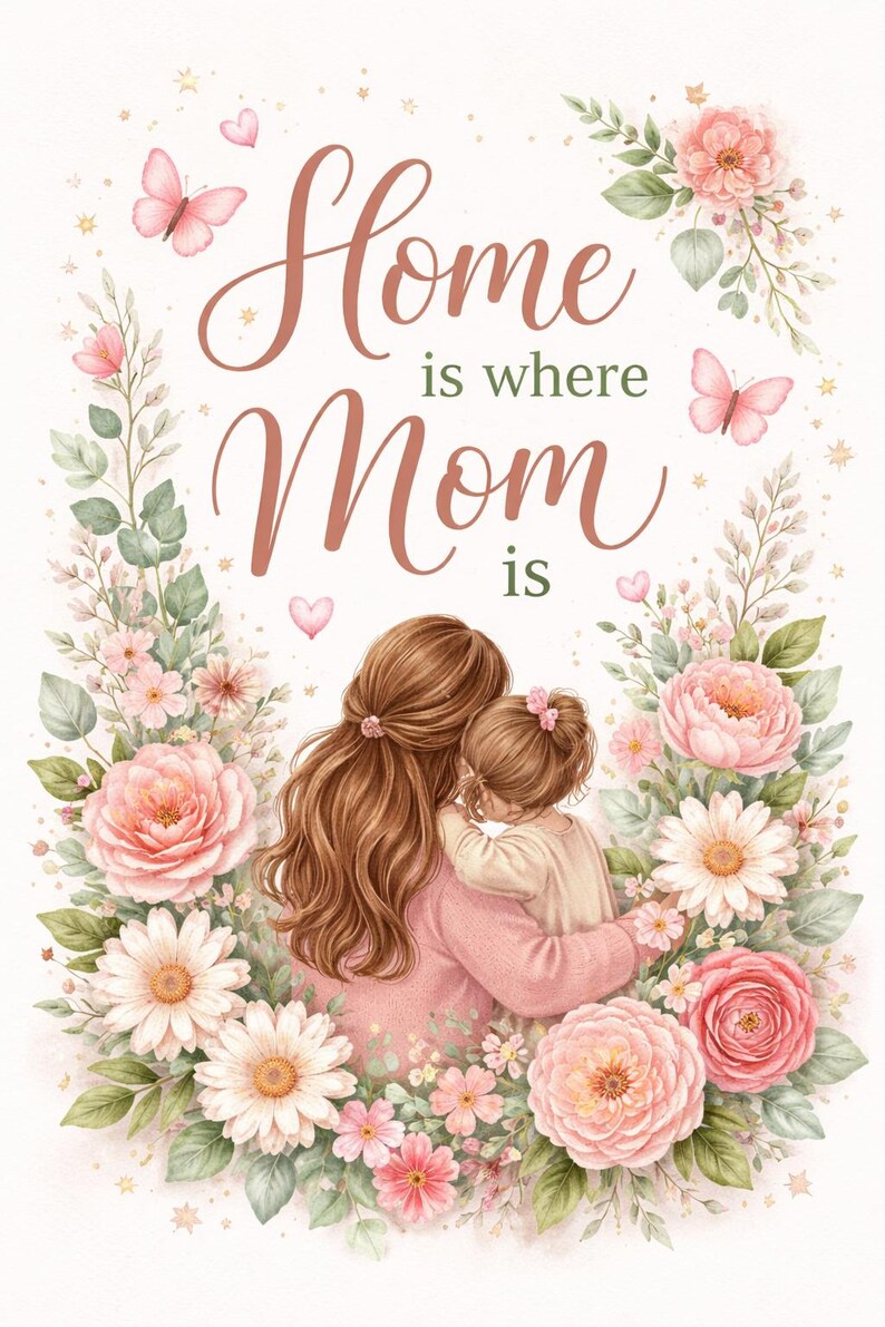 Mother's Day Printable Wall Art | Floral Mom Quote | Home is Where Mom ...