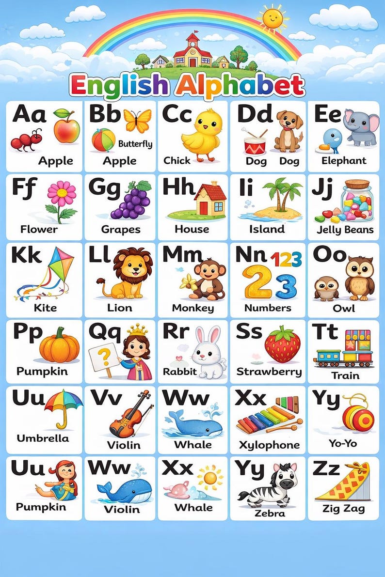 Kids English Alphabet Chart Printable | ABC Learning Poster ...