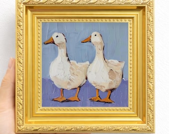 Hand Painted Duck Oil Painting Art Two Ducks Rustic Farmhouse Decor Wildlife Animal Art Gift for Bird Lovers Home Wall Art Original Artwork