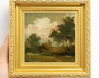 Forest Landscape Oil Painting Trees Sky Path Nature Artwork Rustic Farmhouse Wall Decor Vintage Style Art Gift For Nature Lovers Home Decor