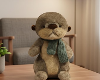 Otter Plüschtier mit Schal, süsses Stofftier Otter, Kawaii Plüschtier Geschenk für Kinder, weicher Kuschelfreund, Kinderzimmerdeko, Babypartygeschenk