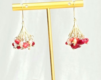 Coral & cultured pearl earrings – Poetic little clusters