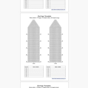 3 PLANTILLAS para TOHO rocailles 11/0/ Pendientes Brick Stitch + Flecos/ Descarga instantánea en PDF/ para crear en programas de diseño gráfico o imprimir.