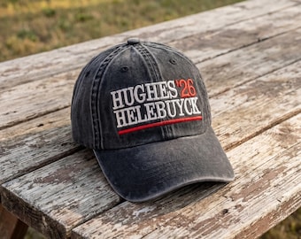 Gorra de béisbol ajustable con diseño desgastado de Hughes & Hellebuyck '26, bordada, estilo retro de campaña de USA Hockey, unisex.