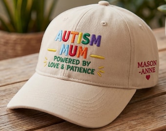 Gorra bordada personalizada para mamá con autismo, gorra de béisbol personalizada con nombre para niños, regalo de concienciación sobre el autismo para mamás y padres.