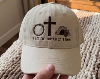 Gorro cristiano de Pascua bordado, gorra "Muchas cosas pueden pasar en 3 días", gorra de béisbol con fe, gorro con cruz religiosa, regalo de Jesús para creyentes