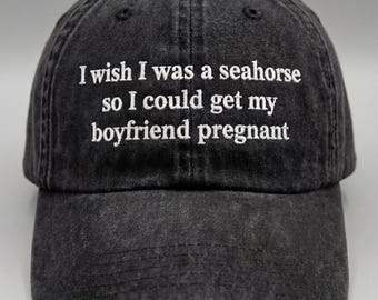 Gorra bordada "Ojalá fuera un caballito de mar", gorra divertida con cita de novio, gorra de béisbol negra lavada, regalo.