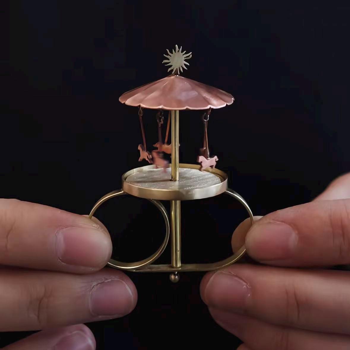 Miniature Carousel Ring & Desktop Decor, Handcrafted Brass and Copper ...