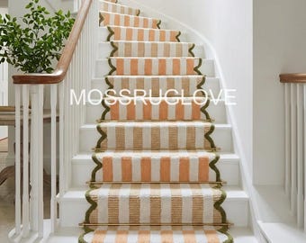 Blauwe moderne gestreepte handgetufte traploper, matindawol traploper, handgemaakt traptapijt 3 x 12, 3 x 16, 3 x 20 aangepaste maten