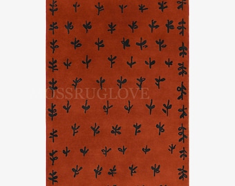 Alfombra Nordic Big Buds tejida a mano, color óxido, estilo bohemio, alfombra minimalista con estampado étnico, alfombra artesanal para sala de estar y dormitorio.