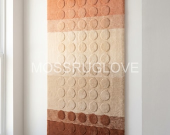 Handgetuft wollen vloerkleed - abstract neutraal wandkleed moderne aardetinten geometrische cirkels - voor decoratie woonkamer en slaapkamer