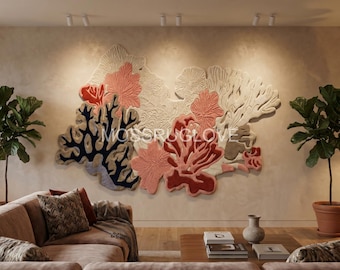 3D koraalrif muurhangtapijt handgetuft roze en beige onderwatertapijt abstracte vezelkunst organische vorm oceaan muur decor aangepast formaat