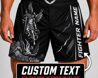 Custom MMA Fight Shorts – Archangel and Fallen Angel Combat Shorts – Personalized Muay Thai, Boxing, Grappling Trunks