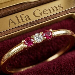 Gold Ruby Diamond Stacking Ring, Minimalist Gemstone Band, July Birthstone Jewelry