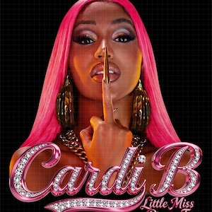 May include: A promotional image featuring Cardi B with bright pink hair and gold-toned jewelry. The image includes the text "Cardi B" in a pink, diamond-studded font, and "Little Miss Drama Tour". The background is black.