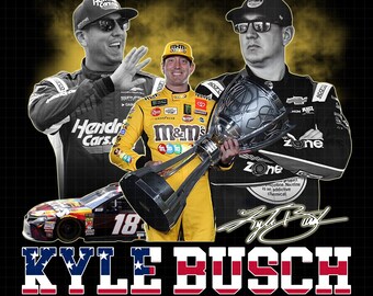 Archivo PNG de Kyle Busch, 18 Racing Rowdy Busch Estilo Vintage 2026 Archivo PNG: Archivo de diseño de camiseta (Descarga digital)