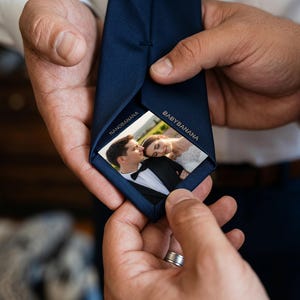 Custom Wedding Photo Hidden Tie Patch Personalized Keepsake, Inside Necktie Memory Sticker Available, Father of the Bride Groom Gift for Him