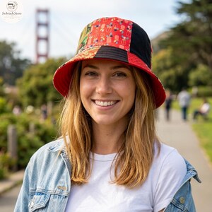 Personalized Patchwork Bucket Hat, Custom Name Embroidered Sun Hat, Hexagon Quilt Hat, Vintage Style Gift for Her