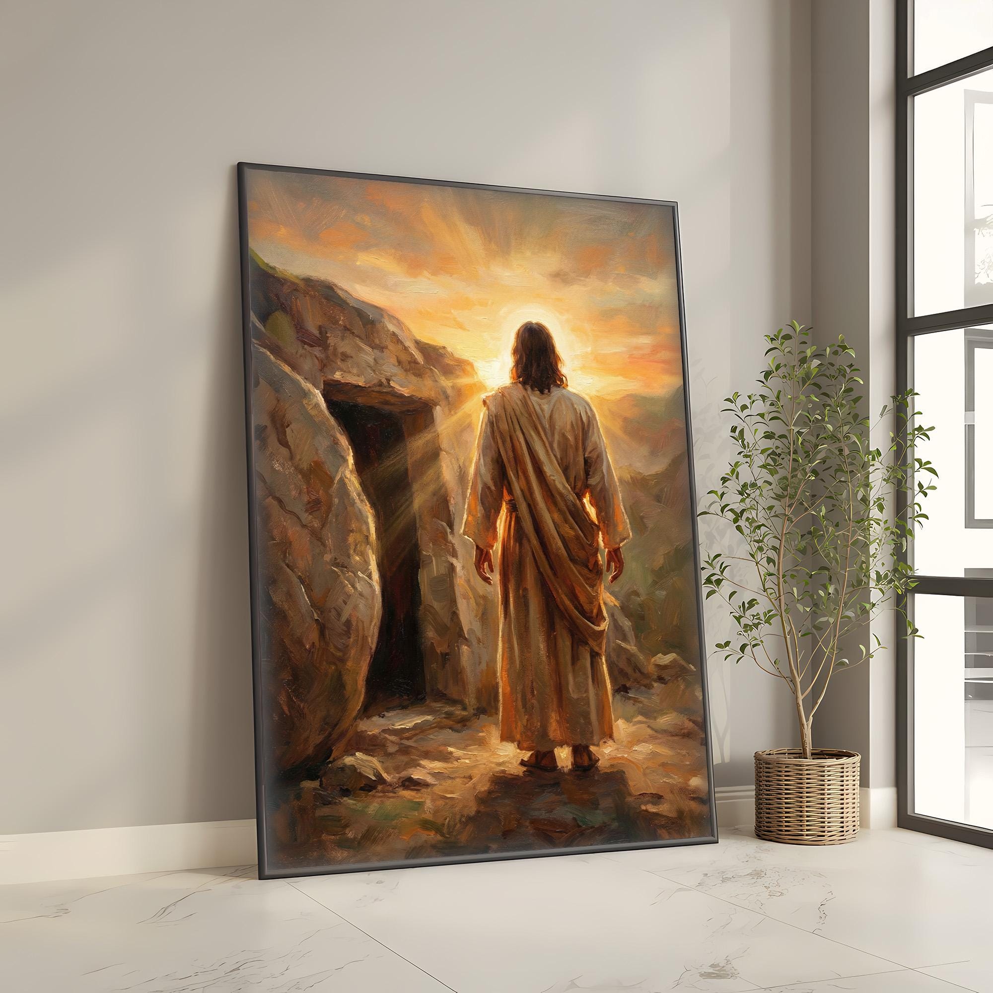 Jesus Resurrection Printable Wall Art, Empty Tomb Christian Painting ...