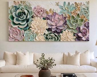 Getextureerde sappige olieverfschilderij, dikke Impasto bloemenkunst aan de muur, pastel botanische canvaskunst, mooie plant Home Decor