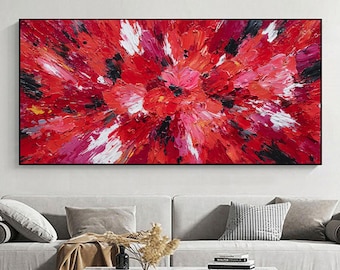 Groot abstract rood olieverfschilderij, levendige dikke Impasto kunst aan de muur, minimalistische canvaskunst, modern getextureerde Home Decor, uniek verjaardagscadeau