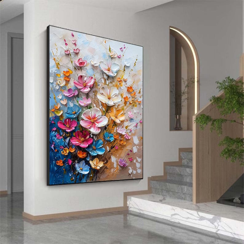 Original Flower Oil Painting on Canvas, 3D Textured Floral Wall Art ...