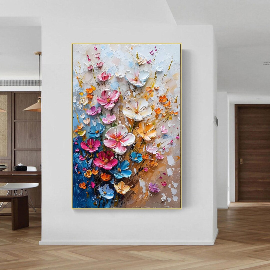 Original Flower Oil Painting on Canvas, 3D Textured Floral Wall Art ...