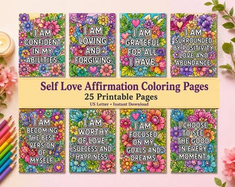 Self Love Coloring Pages – Affirmation Printable PDF | 25 Adult Coloring Sheets