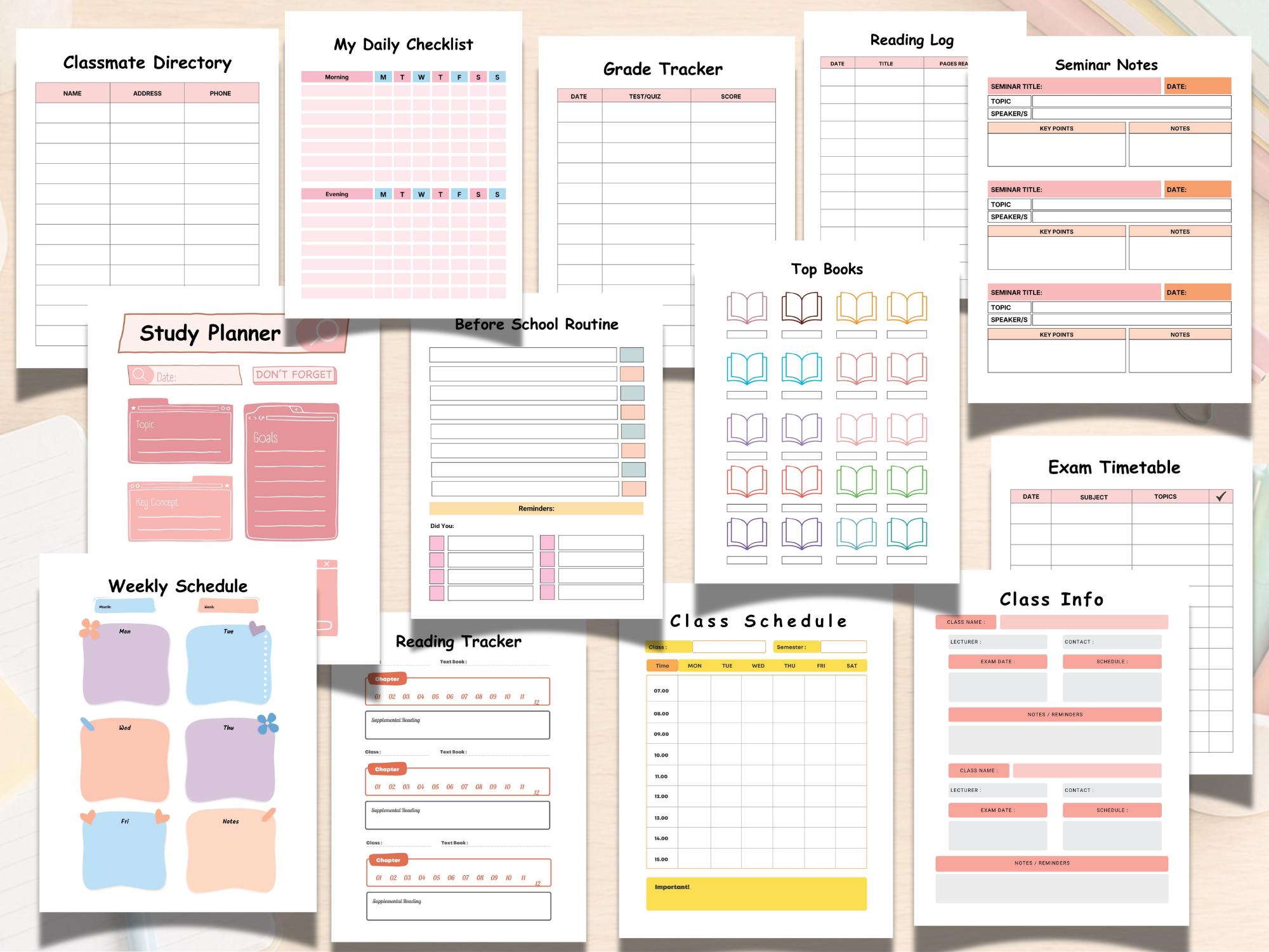 Kids School Planner Printable Daily Weekly Homework Tracker Student ...