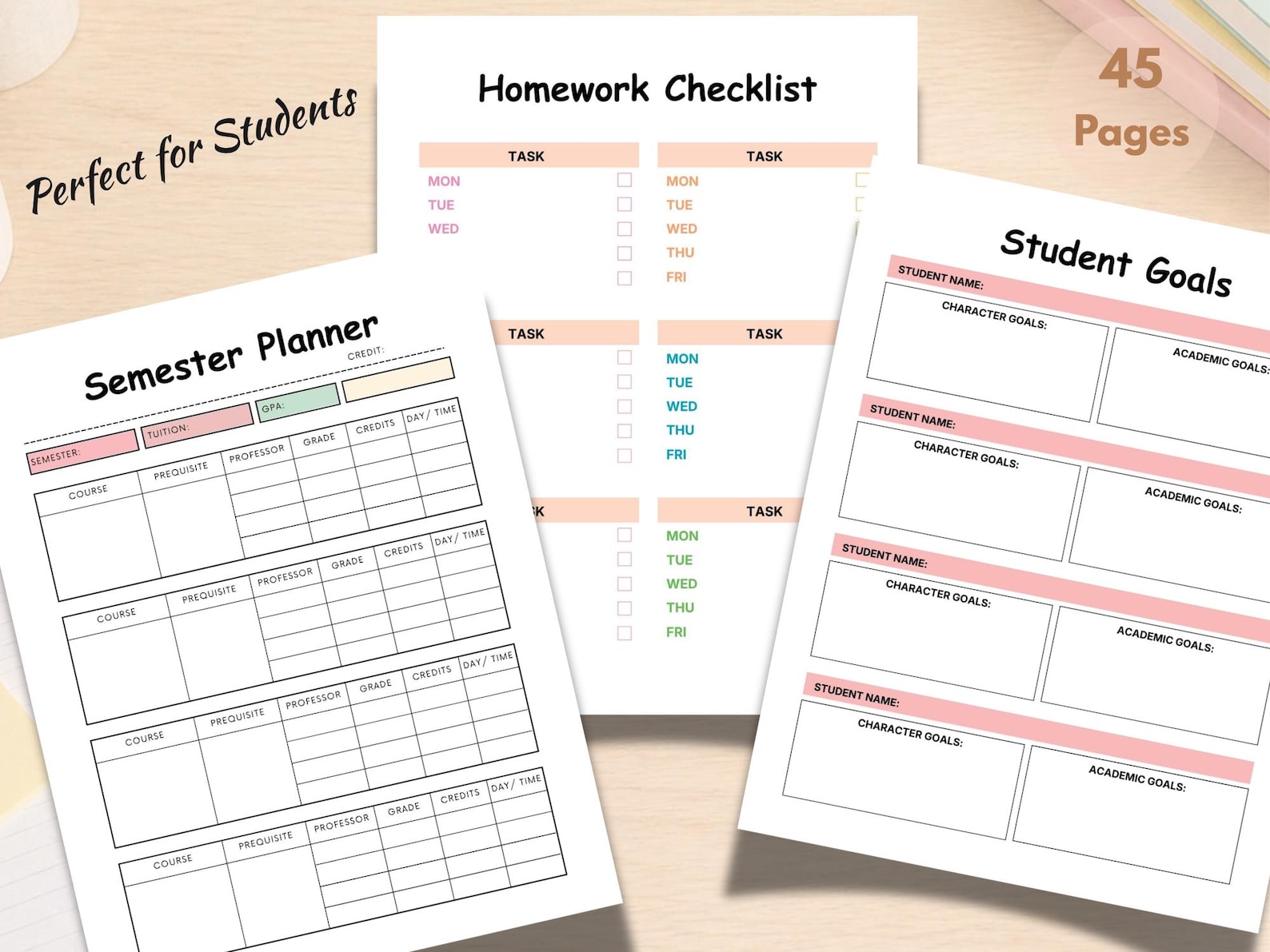 Kids School Planner Printable Daily Weekly Homework Tracker Student ...