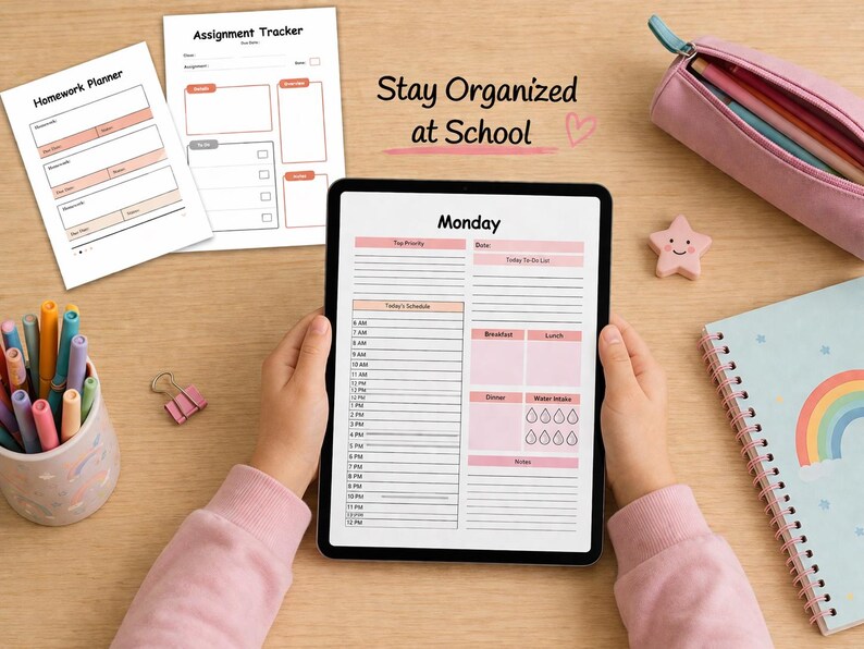Kids School Planner Printable Daily Weekly Homework Tracker Student ...