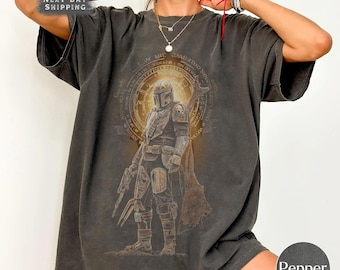 Vintage Star Wars The Mandalorian and Grogu Shirt, 90s Style Star Wars Tee, Retro Baby Yoda Bounty Hunter Graphic Shirt, Star Wars Gift