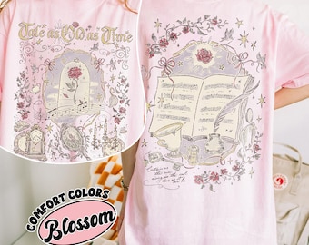 2-Side Comfort Colors® Vintage Disney Belle T-Shirt, Tale As Old As Time, Princess Belle Coquette Bow, Disney Princess, Beauty And The Beast