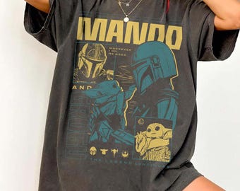 Comfort Colors Retro Mandalorian Grogu Big Thunder Mountain Shirt, Star Wars Father's Day 2026 Tee, Retro Disney Dad and Son Gift Top