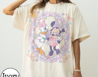 Retro Disney With My Bestie Comfort Colors Shirt, Minnie Mouse Daisy Duck Besties Coquette Bow Shirt, Best Friends Disneyland Matching Tees