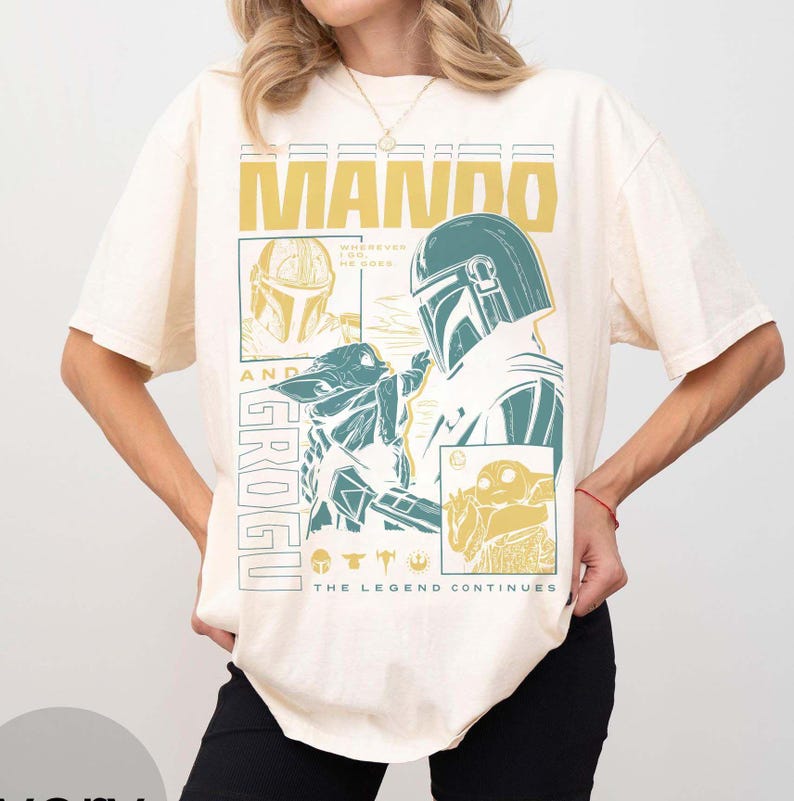 Comfort Colors Retro Mandalorian Grogu Big Thunder Mountain Shirt, Star Wars Father's Day 2026 Tee, Retro Disney Dad and Son Gift Top bild 3