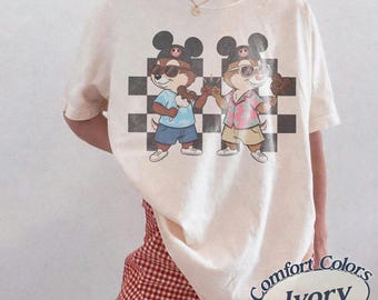 T-shirt à carreaux chip and Dale couleurs confortables, t-shirt rétro Chip Dale Double Trouble, chemise Walt Disney World, t-shirt vacances en famille Disneyland