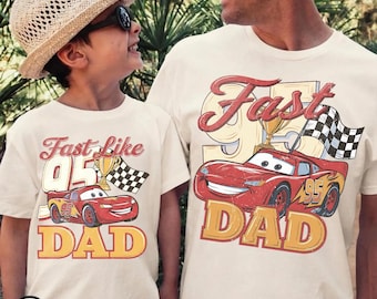 Retro Lightning McQueen Dad & Son Shirt, Disney Cars Comfort Colors Tee, Fast Like Dad Race Car 95 Pixar Matching Family Vacation Shirt