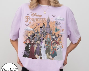 Vintage Disney Princess Halloween Shirt, Disney Halloween Family Trip Shirts, Spooky Season Girls Trip 2026 Tee, Snow White Ariel Jasmine