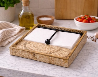 Servilletero de madera hecho a mano con diseño indio, regalo de inauguración, decoración para la mesa del comedor, organizador de cocina, detalle decorativo étnico para el hogar.